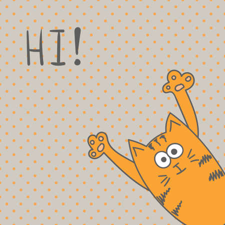 Funny cat, hi greeting card.のイラスト素材