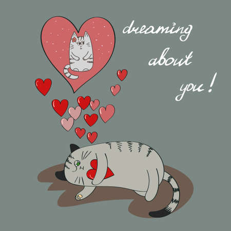 Cute cat in love. Valentine's card. Romantic background.のイラスト素材