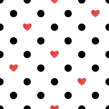 Polka dots pattern with red hearts. Romantic background.のイラスト素材