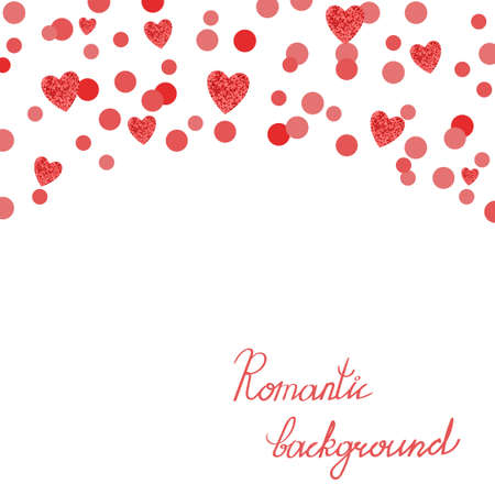 Romantic background with red sparkling hearts on white. Valentines design.のイラスト素材