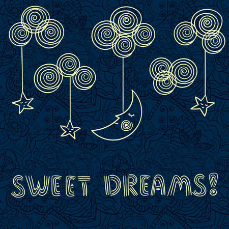 Sleeping moon and stars on the night sky.のイラスト素材