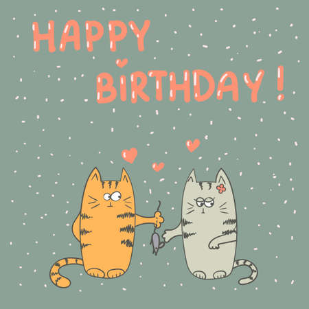 Happy birthday card with cute cats in love.のイラスト素材