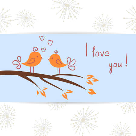 Couple of birds in love. Romantic card template. Vector illustration.のイラスト素材