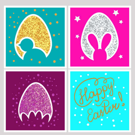 Easter set. Sparkling Easter eggs isolated on colorful backgrounds.のイラスト素材
