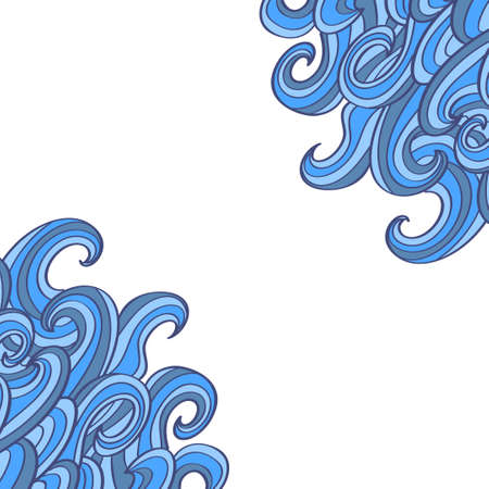 Doodle waves background with place for text. Swirl decorative corners.のイラスト素材