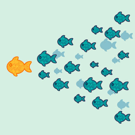 The school of fish. Concept of leadership. Vector illustration.のイラスト素材