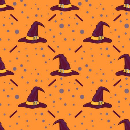 Halloween seamless background with cartoon witch hats.のイラスト素材