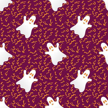 Halloween seamless background. Repeating pattern with cute ghosts.のイラスト素材
