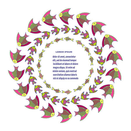 Round fish frame. Decorative vector background.のイラスト素材