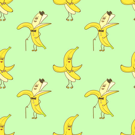 Seamless pattern with funny banana characters. Repeating background, design for kids.のイラスト素材