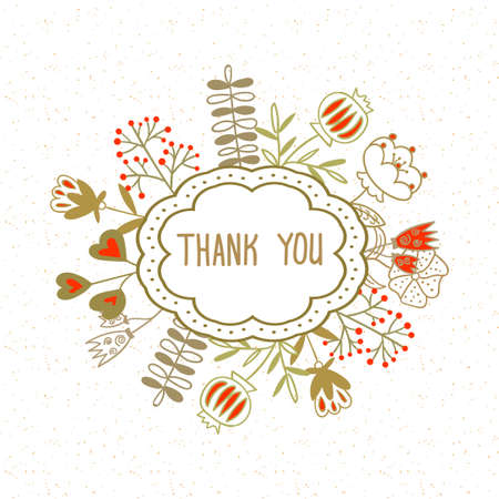 Thank you floral frame. Doodle vector illustration.のイラスト素材