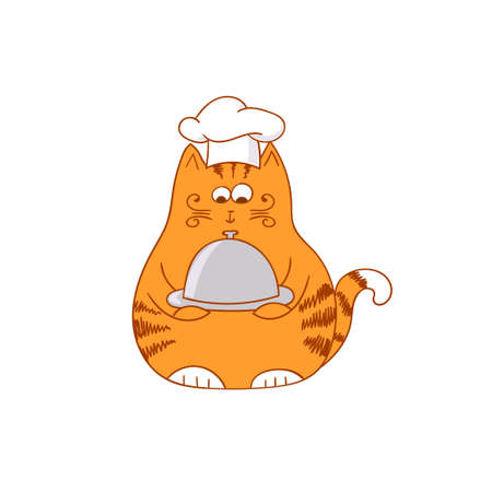 Cute cat cartoon cook chef isolated on white background. Vector character.のイラスト素材