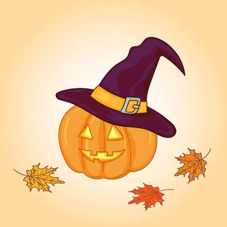 Halloween pumpkin in witch hat. Vector illustration.のイラスト素材