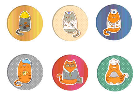Set of occupations. Cute cat characters.のイラスト素材