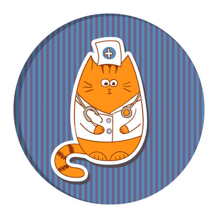 Funny cartoon doctor cat on stripped background.のイラスト素材