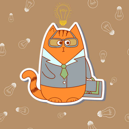 Cartoon character of manager cat. Funny business person. Office clerk vector illustration.のイラスト素材