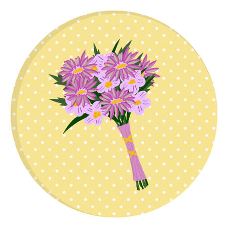 Bouquet of flowers in purple colors on dots background. Vector illustrationのイラスト素材