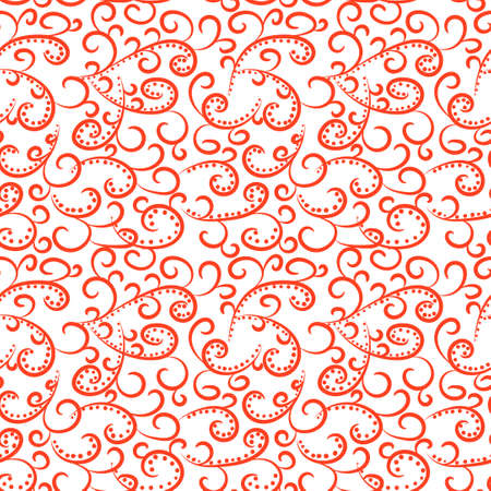 Seamless pattern with swirl red elements on white. Vector background.のイラスト素材