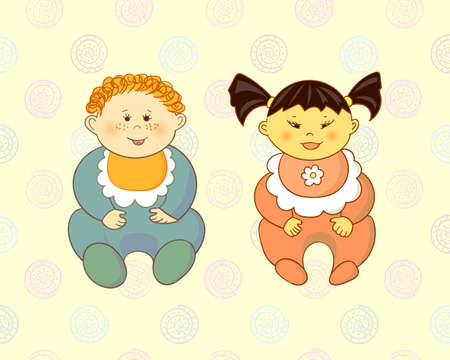 Cute cartoon babies - boy and girl. Vector illustration.のイラスト素材