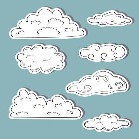 Set of clouds on blue background, vector illustration.のイラスト素材