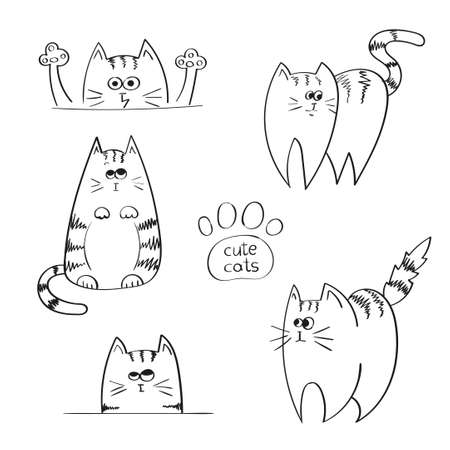 Set of doodle funny cats, sketchy vector illustration.のイラスト素材