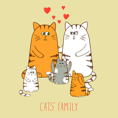 Cats family. Cute kittens. Vector illustration.のイラスト素材