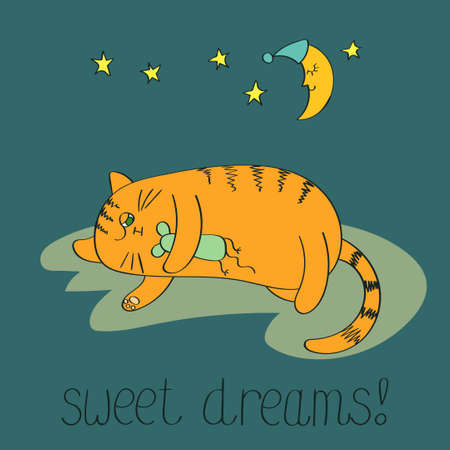 Cute sleeping cat. Sweet dreams vector background.のイラスト素材