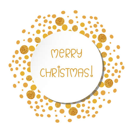 Stylish Christmas card with gold sparkling dots. Merry Christmas lettering. Holiday vector background.のイラスト素材