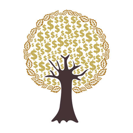 Money tree with dollar signs as leaves isolated on white background. Vector illustration.のイラスト素材