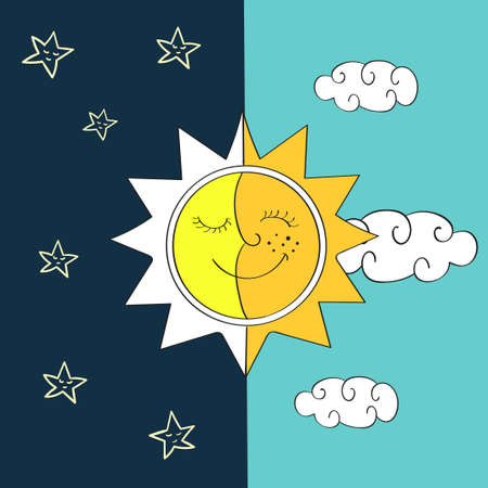 Day and night. Vector illustration of sun and moon.のイラスト素材