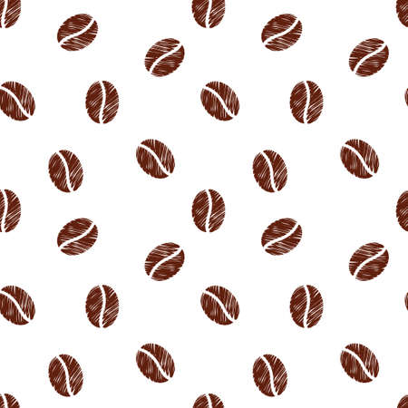 Seamless pattern with doodle coffee beans isolated on white background.のイラスト素材
