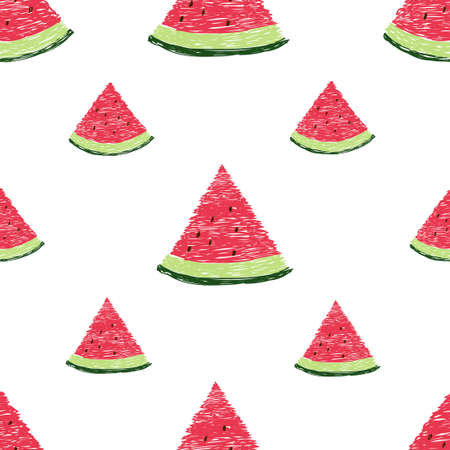 Watermelon seamless pattern. Doodle slices of watermelon isolated on white background.