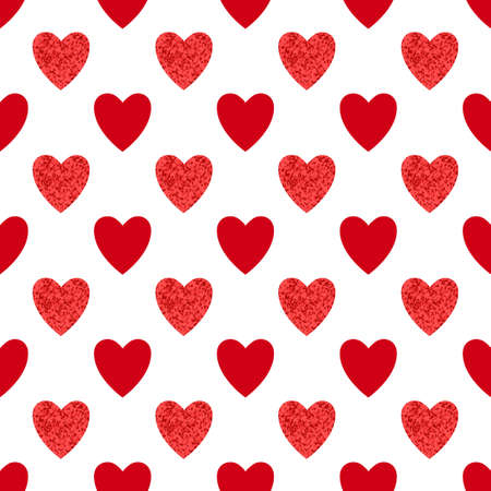 Hearts pattern. Sparkling red hearts isolated on white background