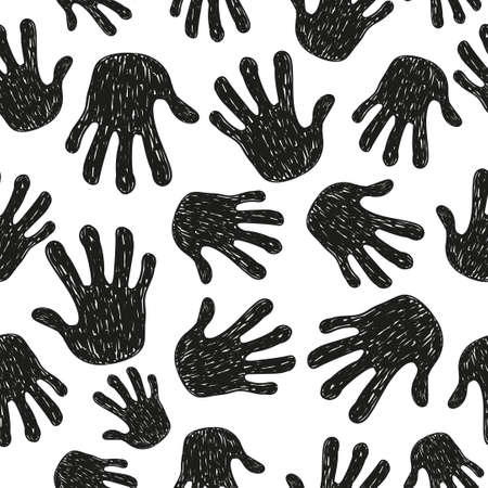 Black and white seamless pattern with hand prints. Doodle background.のイラスト素材