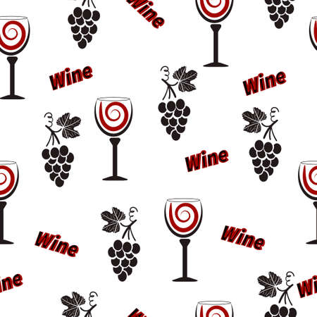 Wine pattern. Alcohol seamless background with wineglasses and grapes.のイラスト素材