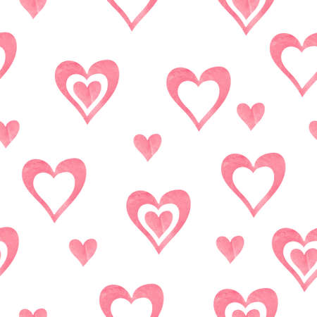 Watercolor hearts seamless pattern. Romantic vector background with painting hearts isolated on...
