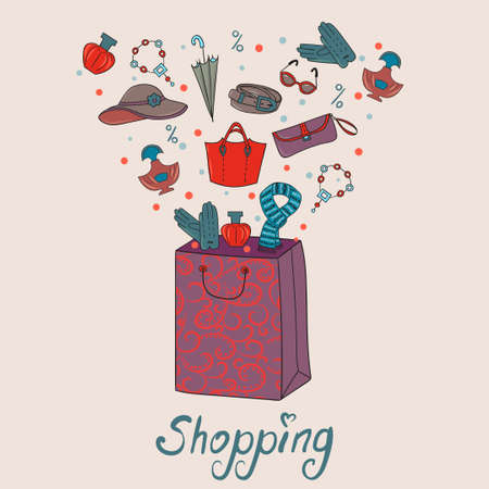 Shopping bag vector illustration. Collection of woman's accessories.のイラスト素材