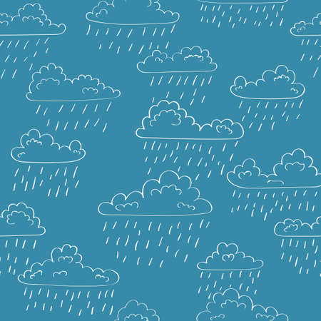 Rain background. Seamless pattern with doodle rainy clouds.のイラスト素材