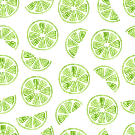 Watercolor lime seamless pattern. Vector background wit slices of lime isolated on whiteのイラスト素材