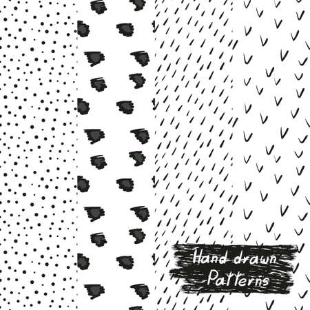 Set of hand drawn seamless patterns in black and white. Collection of doodle vector backgrounds.のイラスト素材