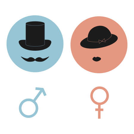 Gender symbols. Man and woman icons. Male and female restroom signs. Vector illustration.のイラスト素材
