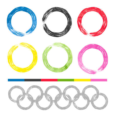 Set of watercolor rings. Vector collection of colorful round elements for design.のイラスト素材