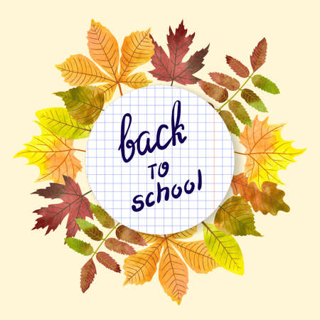 Autumn round background with watercolor leaves. Back to school vector illustrationのイラスト素材