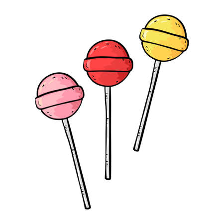 Set of colorful cartoon round lollipops isolated on white. Vector illustration.のイラスト素材