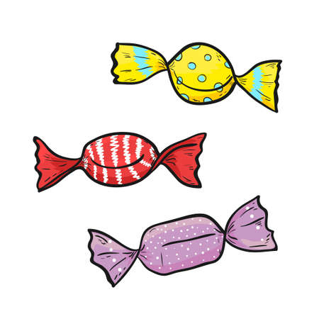 Colorful cartoon candies isolated on white. Vector illustration.のイラスト素材