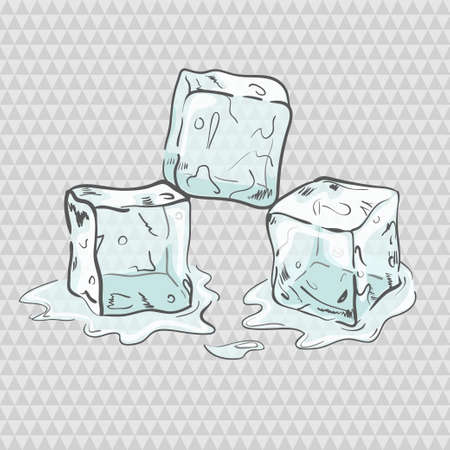 Set of sketchy transparent ice cubes. All elements separately. Vector illustration.のイラスト素材