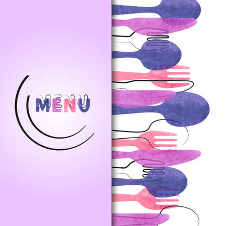 Restaurant menu design. Vector card template with watercolor cutlery - spoon, fork and knife.のイラスト素材