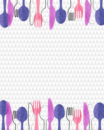 Vector background with watercolor cutlery - spoon, fork and knife. Restaurant menu card design.のイラスト素材