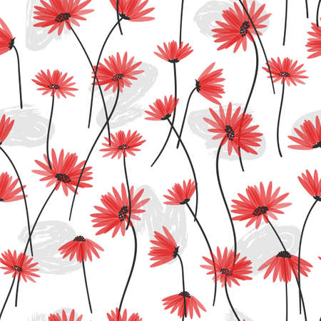 Delicate red flowers seamless pattern. Vector floral background.のイラスト素材