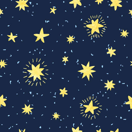 Night sky seamless pattern. Vector background with hand drawn watercolor stars.のイラスト素材